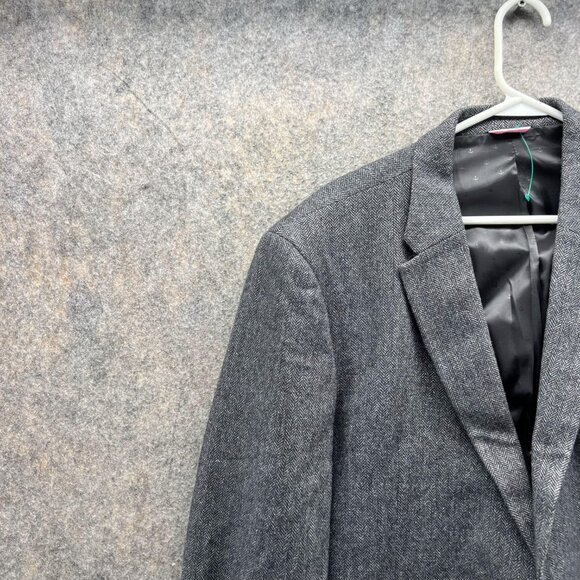 Tommy Hilfiger Blazer Men 46R Gray Suit Dress Jacket Wool Sports herringbone - Picture 3 of 12